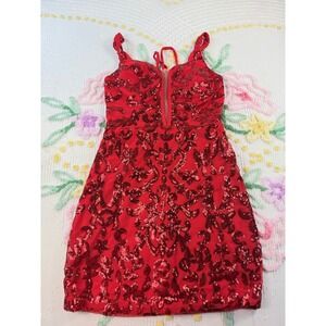 Sparkling‎ Red Sequin Lace Up Back Mini Dress Party Cocktail Formal Gown